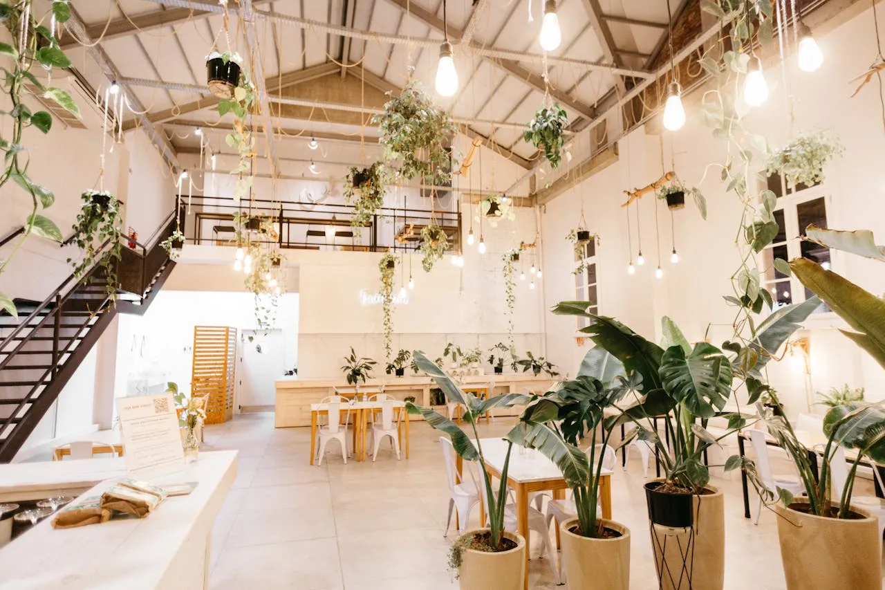 Industrial chic loft apartment interior with brick walls